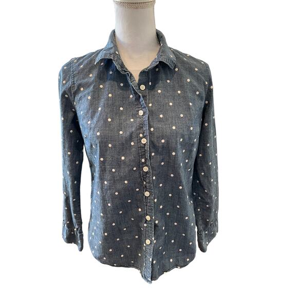 J Crew Blue Chambray Polka Dot Button Up Shirt S - Picture 1 of 6